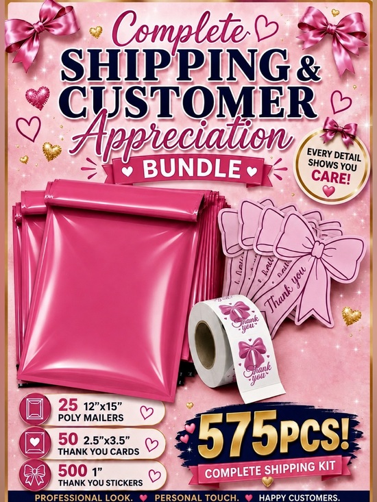 Other - 575pc Bundle: 25 Large Poly Mailers, 50 Cards & 500 Stickers